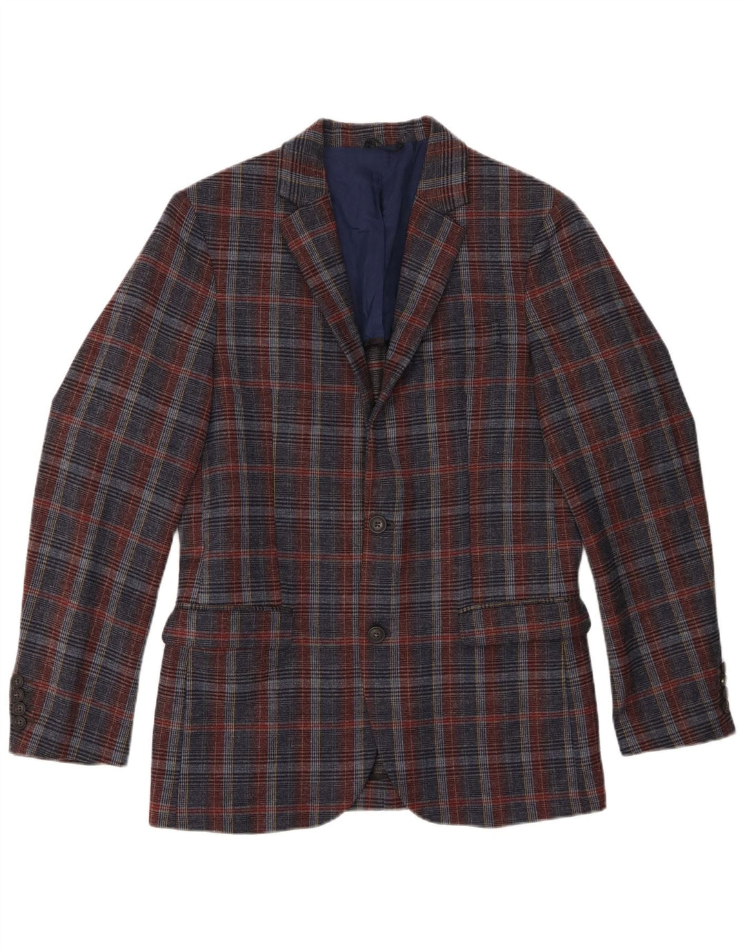 Benetton Ανδρικό σακάκι σακάκι με 2 κουμπιά UK 38 Medium Navy Blue καρό μαλλί