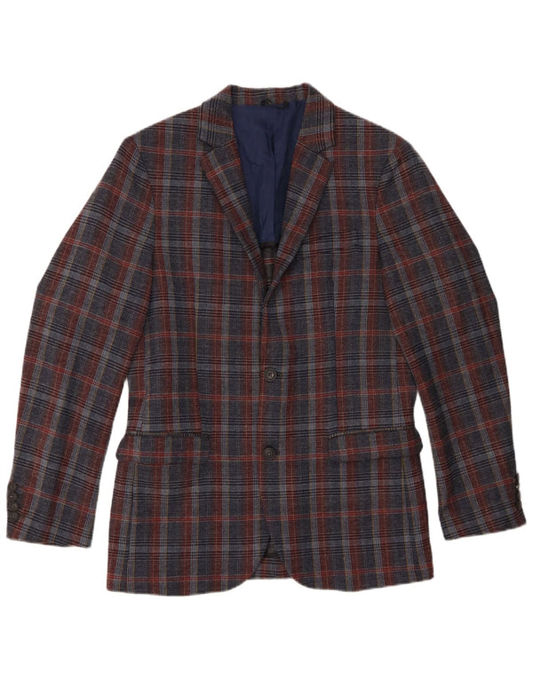 Benetton Ανδρικό σακάκι σακάκι με 2 κουμπιά UK 38 Medium Navy Blue καρό μαλλί