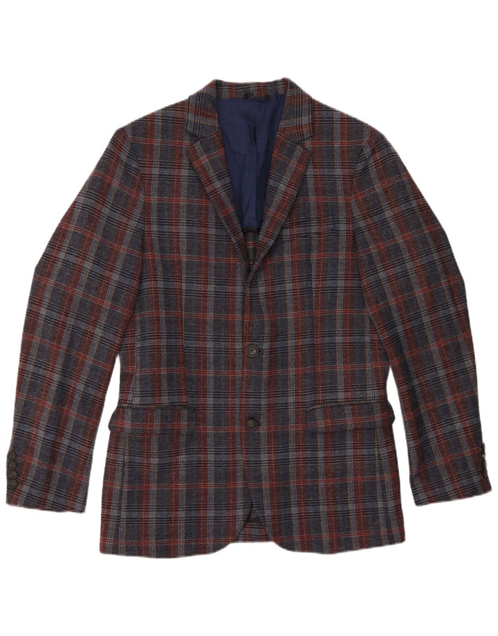 Benetton Ανδρικό σακάκι σακάκι με 2 κουμπιά UK 38 Medium Navy Blue καρό μαλλί