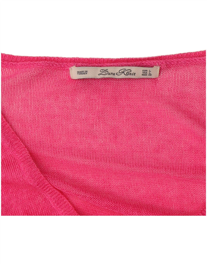 Zara Γυναικείο πουλόβερ με V λαιμόκοψη UK 16 Large Pink