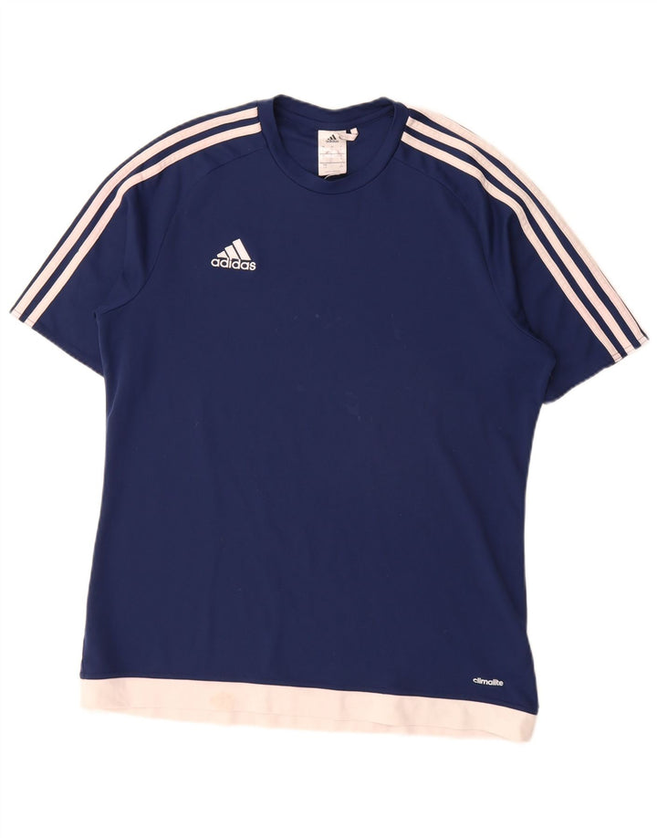 Ανδρικό T-shirt Adidas Climalite Top Large Navy Blue Colorblock Πολυεστέρας