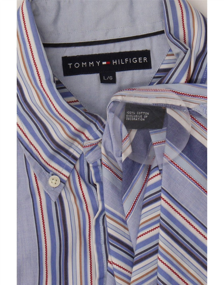 TOMMY HILFIGER Mens Shirt Large Blue Striped Cotton