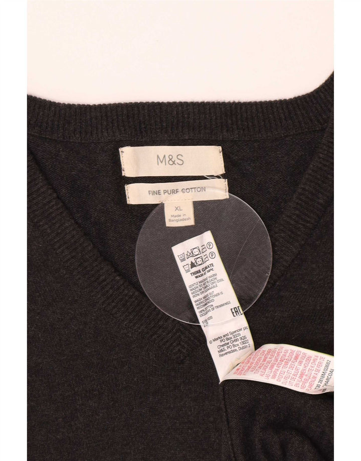 Ανδρικό πουλόβερ Marks & Spencer με V λαιμόκοψη XL Γκρι βαμβακερό