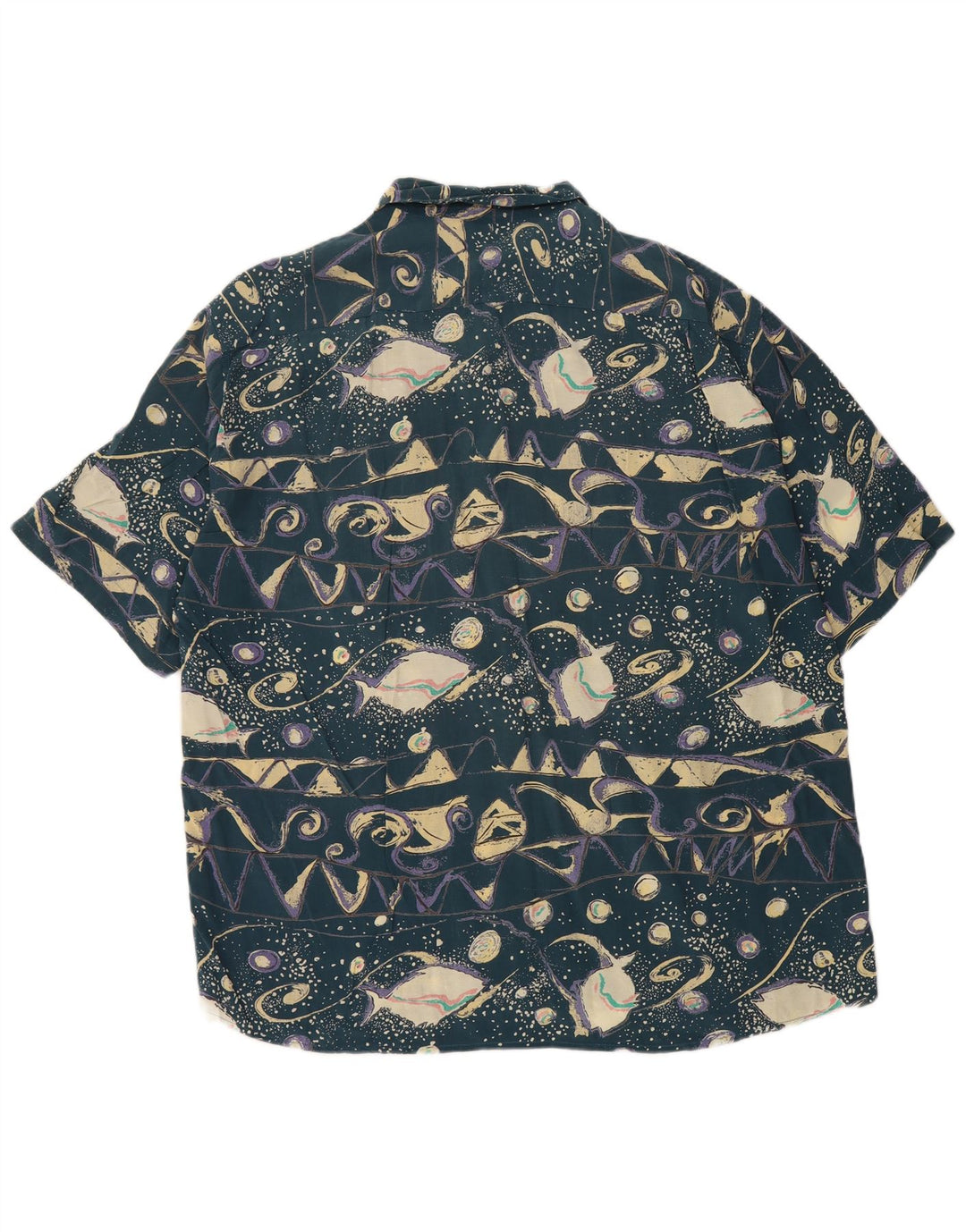 Vintage ανδρικό κοντομάνικο πουκάμισο XL με ρετρό μπλε βισκόζη