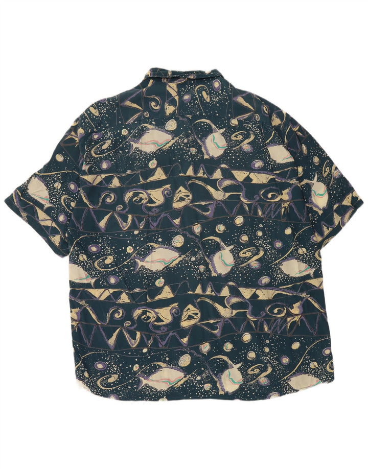 Vintage ανδρικό κοντομάνικο πουκάμισο XL με ρετρό μπλε βισκόζη