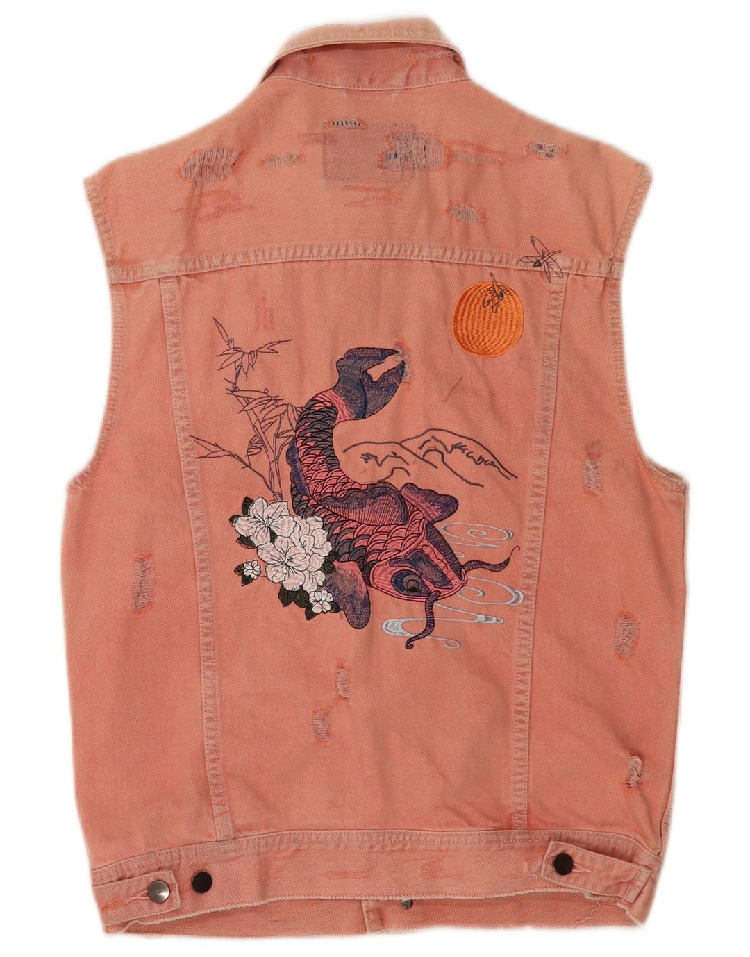 Guess Womens Graphic Denim Gilet UK 14 Medium Pink Cotton