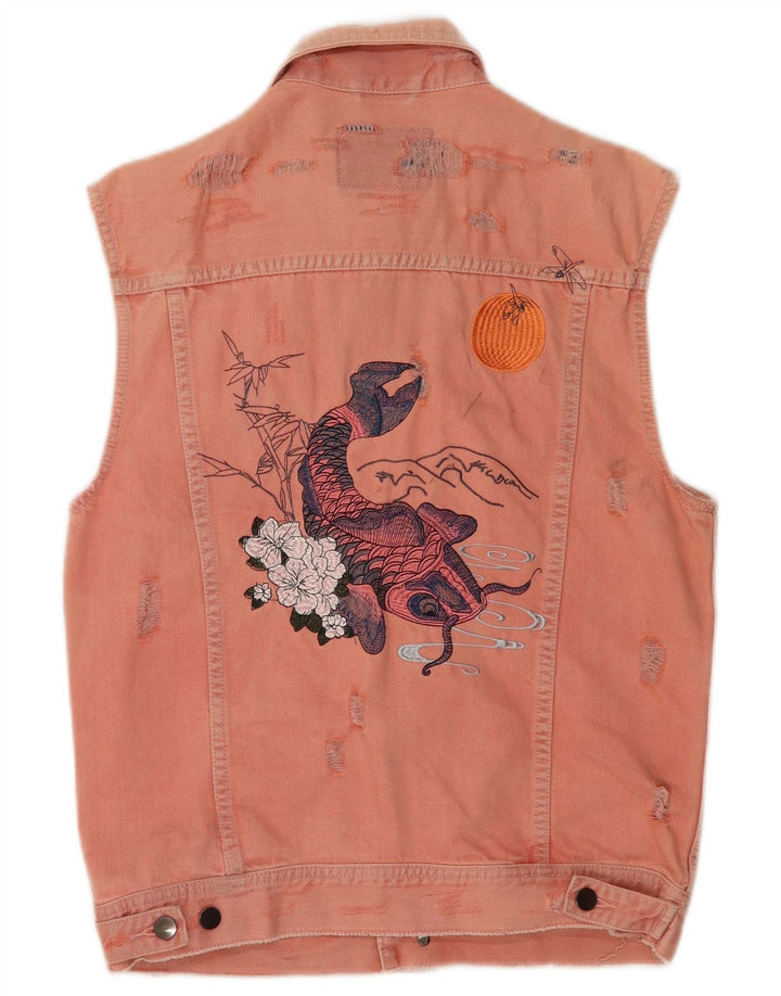 Guess Womens Graphic Denim Gilet UK 14 Medium Pink Cotton