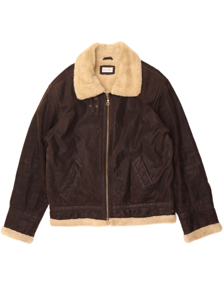 Vintage Ανδρικό Shearling Jacket UK 40 Large Brown Δερμάτινο
