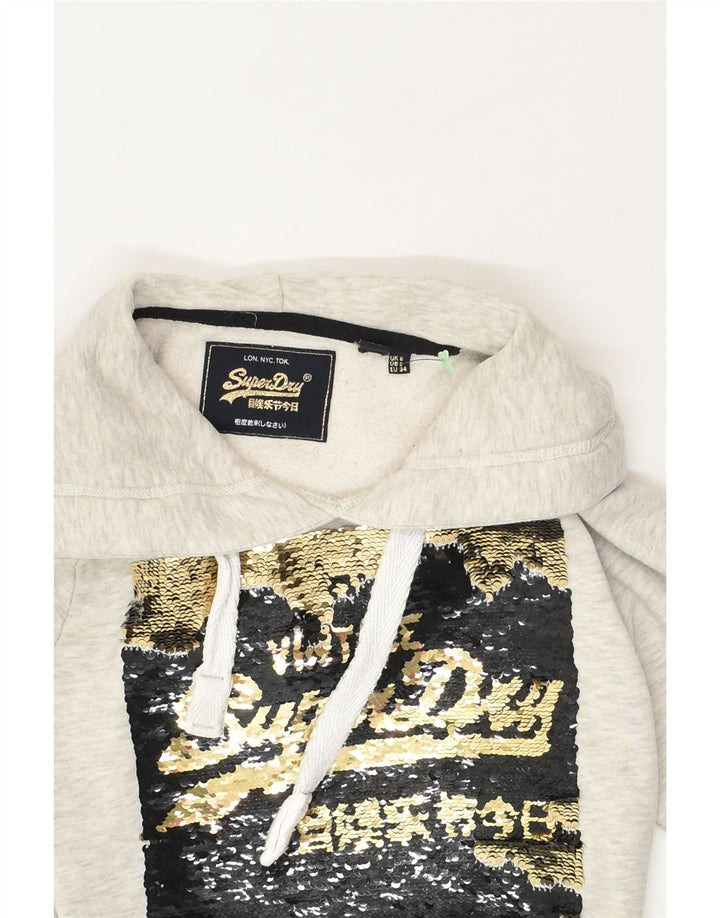 SUPERDRY Womens Graphic Hoodie Jumper UK 6 XS  Grey | Vintage Superdry | Thrift | Second-Hand Superdry | Used Clothing | Messina Hembry 