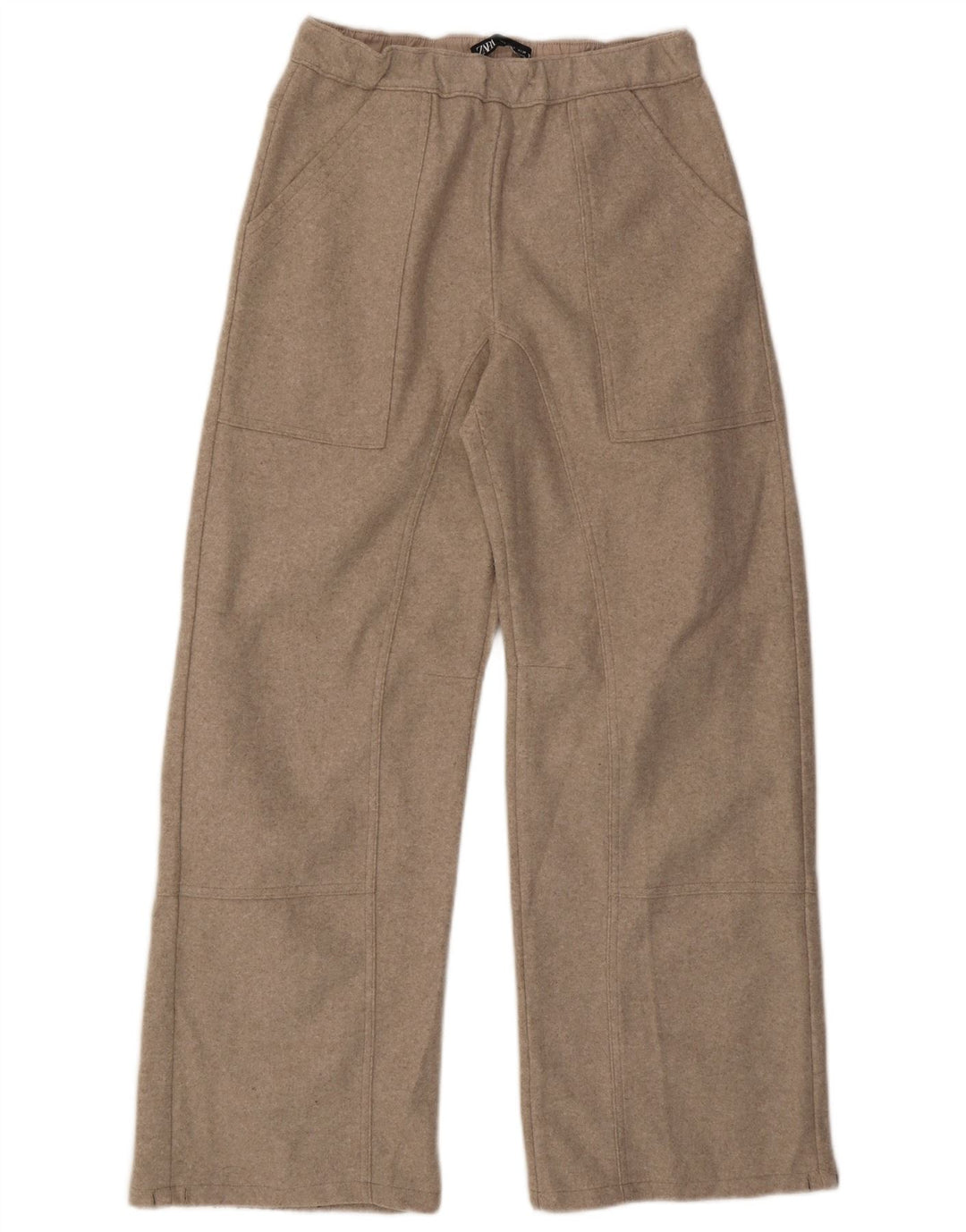 Zara γυναικείο φαρδύ παντελόνι casual μικρό W26 L29 μπεζ πολυεστέρα