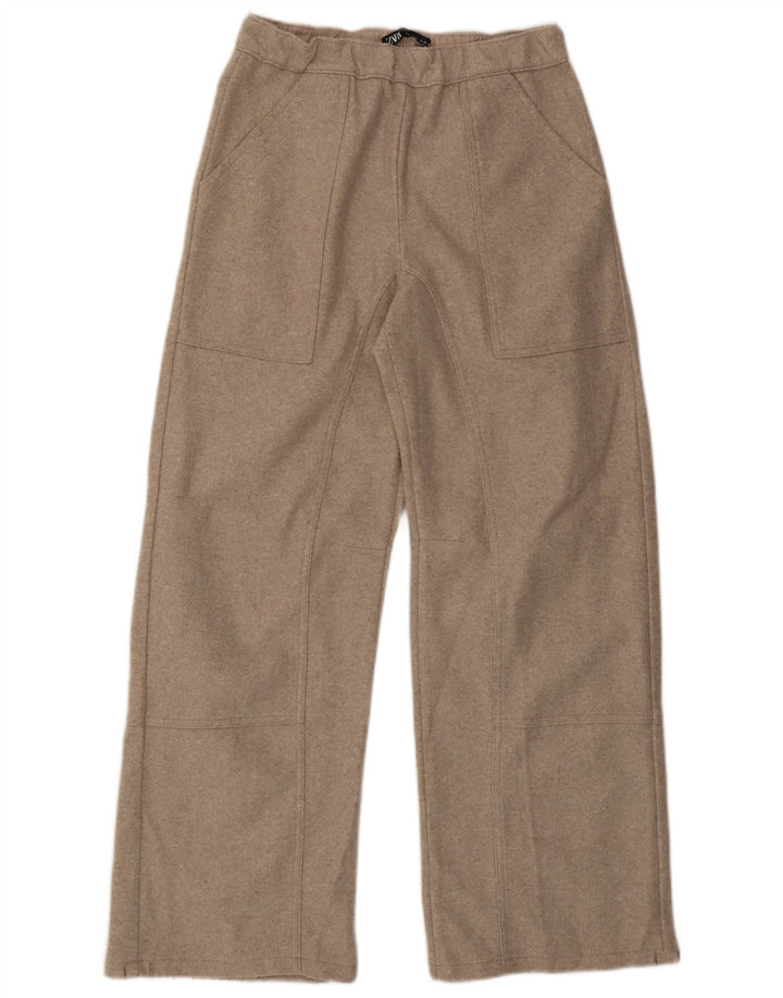 Zara γυναικείο φαρδύ παντελόνι casual μικρό W26 L29 μπεζ πολυεστέρα