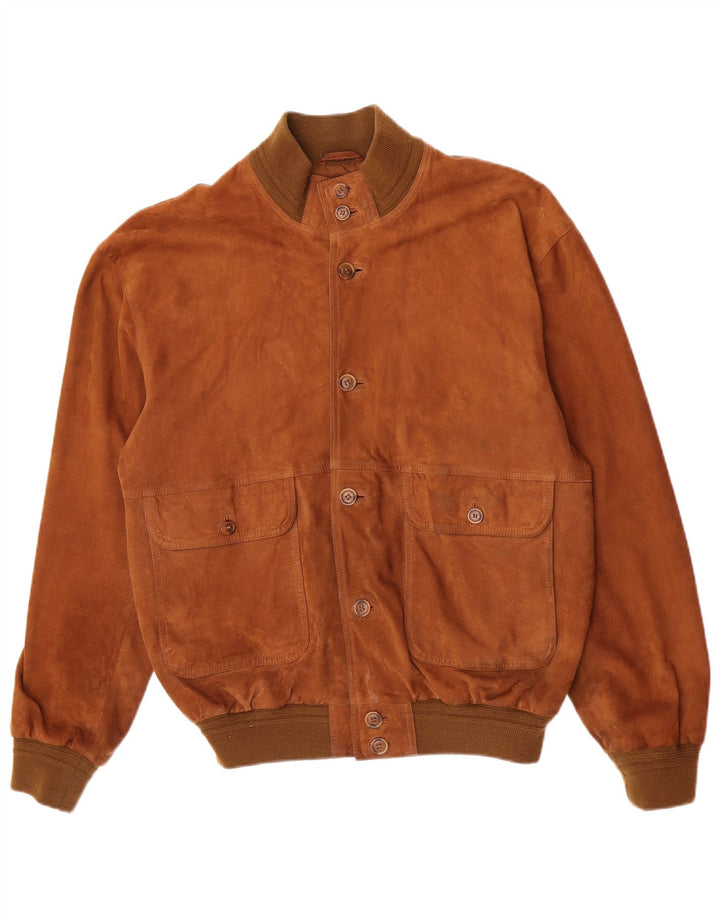 Vintage Ανδρικό Suede Bomber Jacket IT 52 XL Καφέ Δερμάτινο Ρετρό
