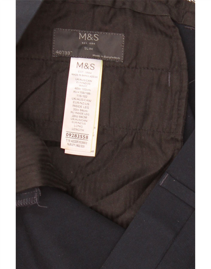 Ανδρικό παντελόνι Chino Marks & Spencer W40 L33 Navy Blue Polyester