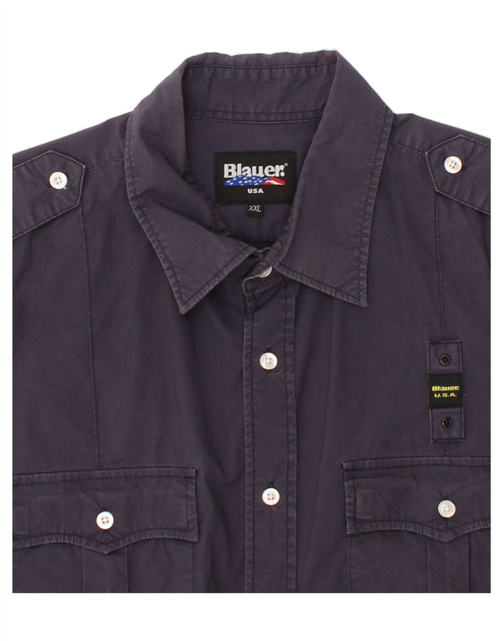 Ανδρικό κοντομάνικο πουκάμισο BLAUER 2XL Navy Blue βαμβακερό