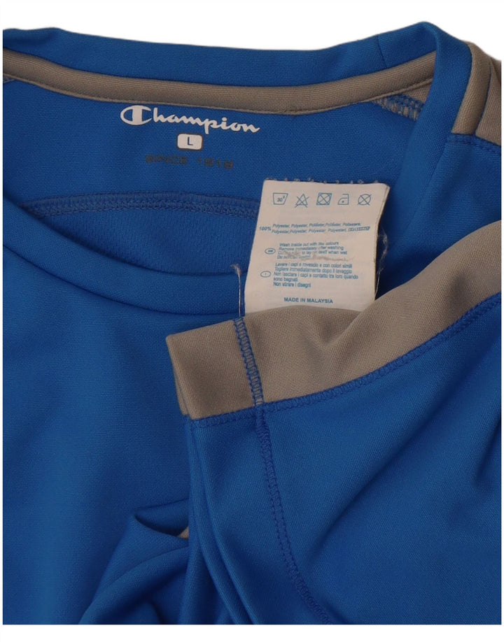 Champion Γυναικείο T-Shirt Top UK 14 Large Blue Colourblock Πολυεστέρας