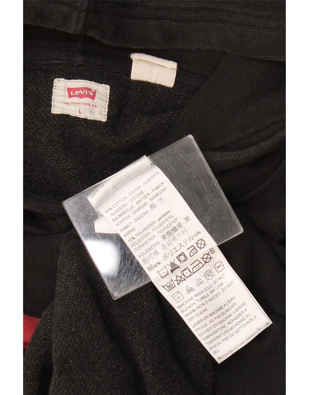 LEVI'S Γυναικείο Γραφικό Hoodie Jumper UK 16 μεγάλο μαύρο βαμβακερό