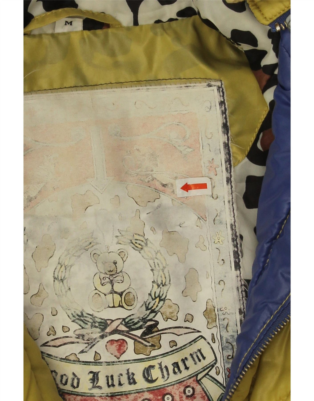 Vintage γυναικείο υπερμεγέθη γραφικό καπιτονέ μπουφάν UK 14 Medium Yellow