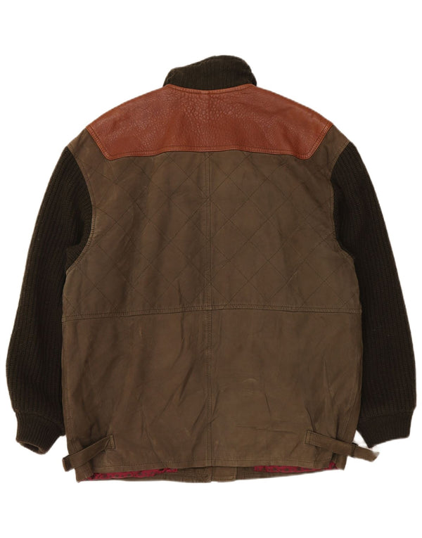 Vintage ανδρικό πλεκτό δερμάτινο μπουφάν UK 42 XL Khaki Colourblock Classic