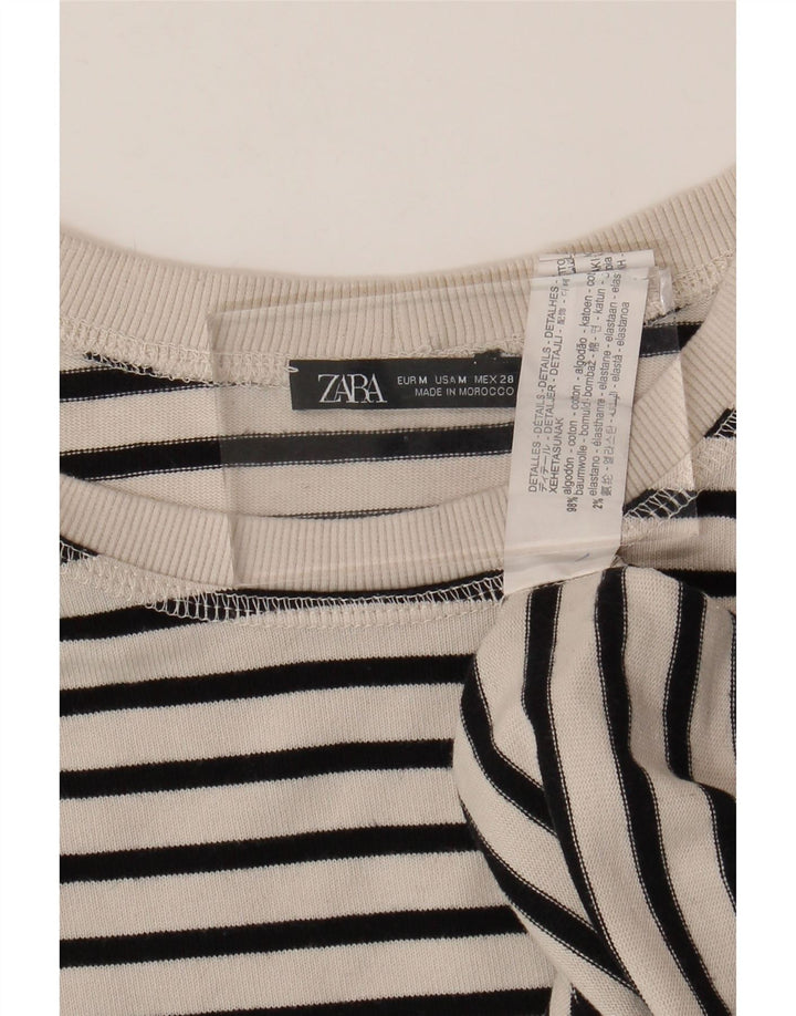Zara γυναικείο τοπ μακρυμάνικο UK 14 μεσαίο λευκό βαμβακερό ριγέ