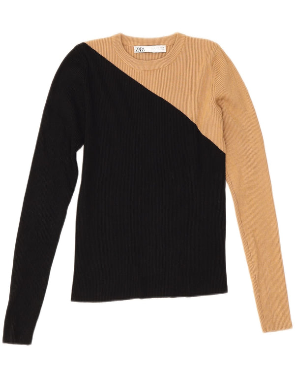 Zara Γυναικείο πουλόβερ με λαιμόκοψη Crop Crop UK 12 Medium Black Colourblock