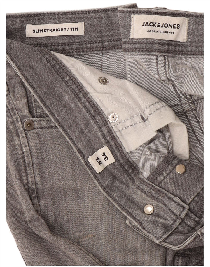 JACK & JONES Ανδρικό Tim Slim Straight Jeans W33 L34 Γκρι βαμβακερό