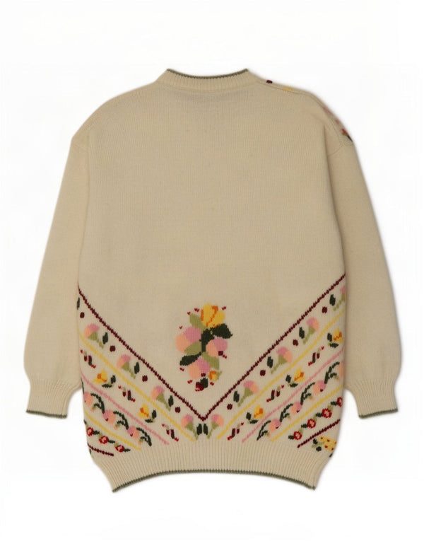 Vintage γυναικείο πουλόβερ με λαιμόκοψη UK 16 Large White Floral Retro