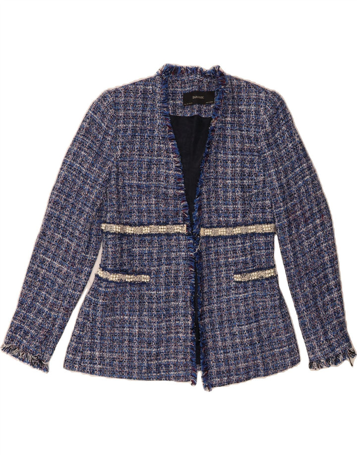 ZARA Womens Open Blazer Jacket UK 14 Large Blue Check Vintage Zara and Second-Hand Zara from Messina Hembry 