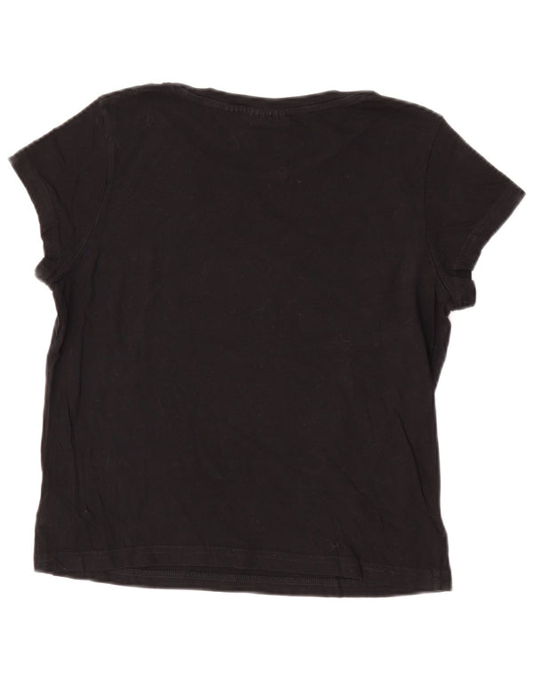 Φτηνό Γυναικείο T-Shirt Crop γραφικό τοπ UK 12 μεσαίο μαύρο βαμβακερό