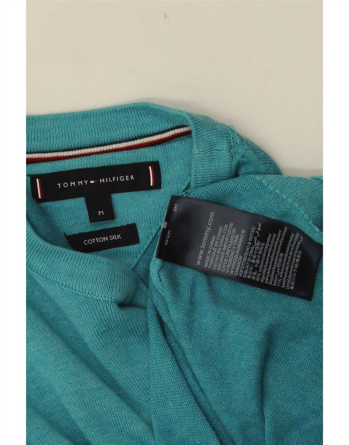 Ανδρικό πουλόβερ με λαιμόκοψη Tommy Hilfiger Μεσαίο βαμβακερό τιρκουάζ