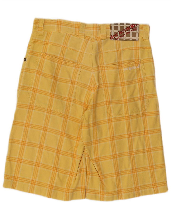 Vintage γυναικείο casual σορτς W28 Μεσαίο κίτρινο βαμβακερό καρέ