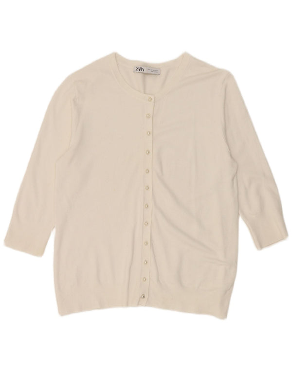 Zara Γυναικείο πουλόβερ ζακέτα 3/4 μανίκι UK 18 XL Λευκό