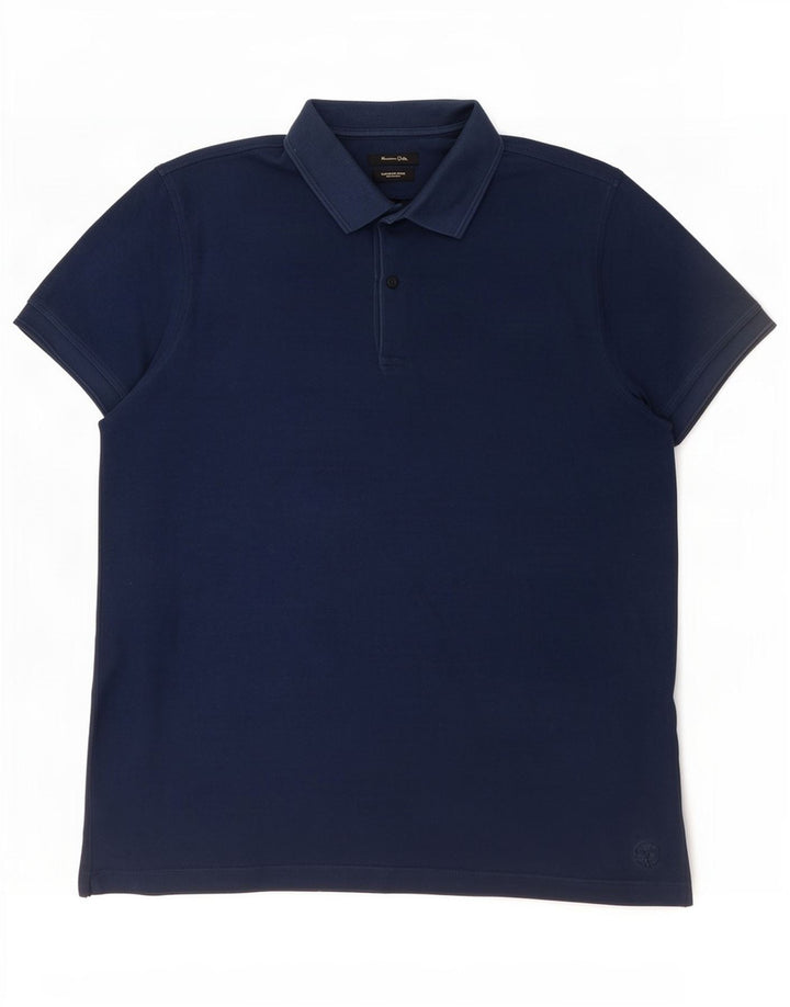 Massimo Dutti ανδρικό μπλουζάκι πόλο μεσαίο μπλε ναυτικό βαμβακερό