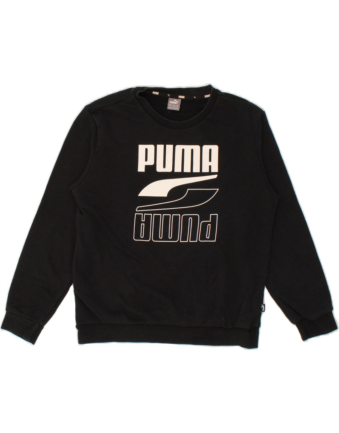 PUMA Boys Graphic Sweatshirt Jumper 11-12 Years Black Vintage Puma and Second-Hand Puma from Messina Hembry 