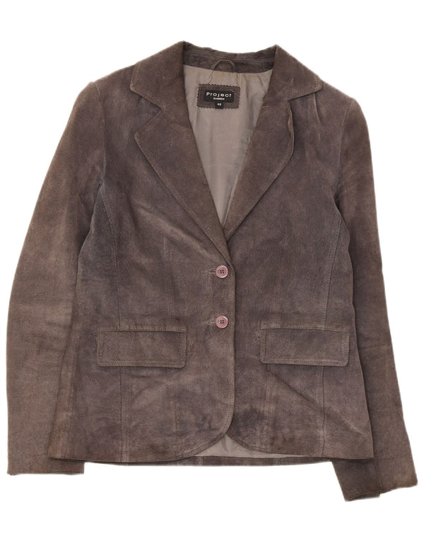 Project Womens 2 Button Suede Blazer Jacket IT 46 Large Grey Leather