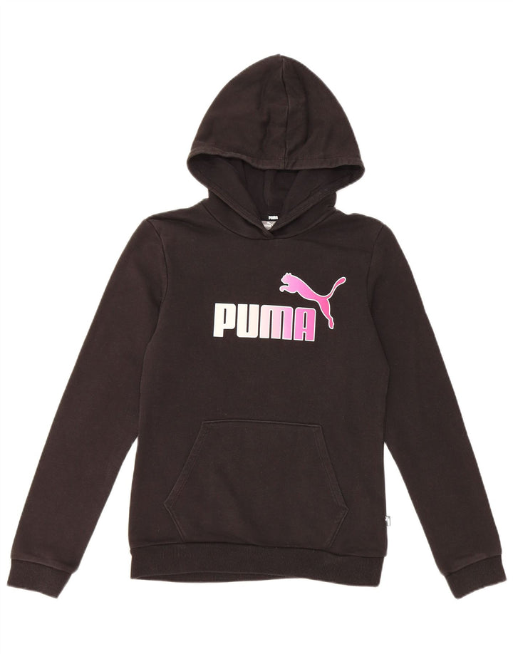 PUMA Girls Graphic Hoodie Jumper 13-14 ετών Μαύρο βαμβακερό