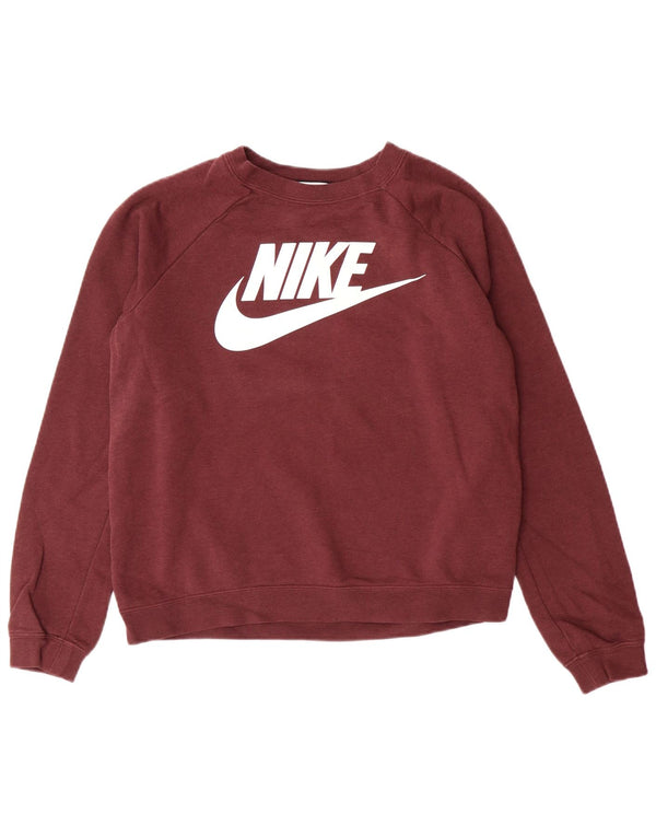 Nike Womens Crop Graphic Sweatshirt Jumper UK 10 Small Burgundy Cotton
