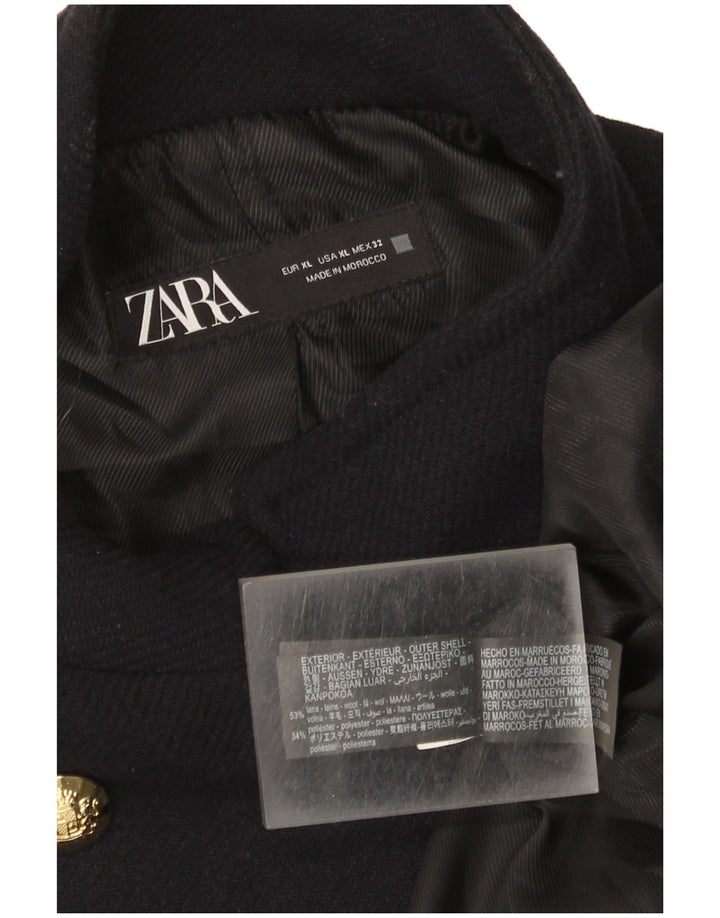 Zara Γυναικείο παλτό μπιζελιού UK 18 XL Navy Blue Wool