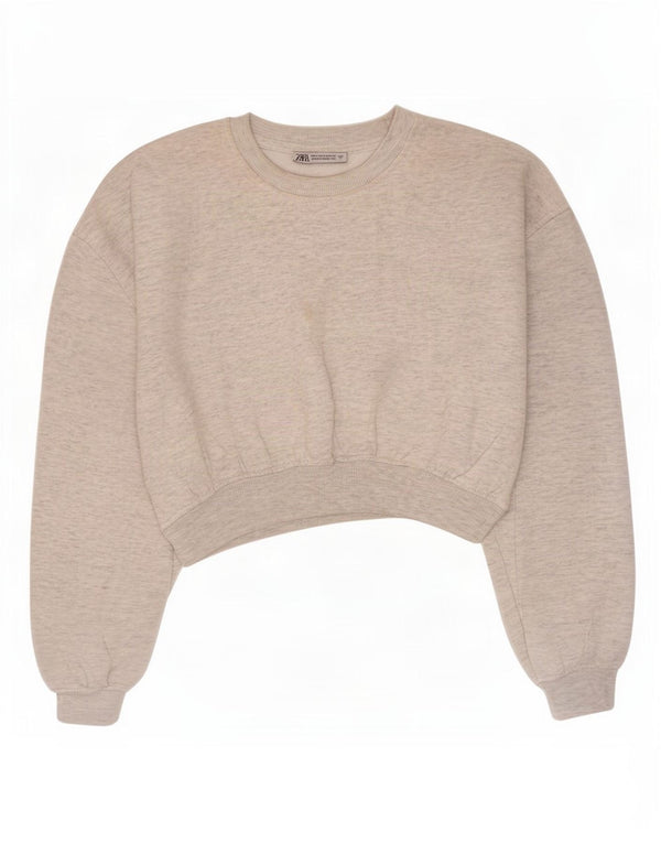 Zara Γυναικεία φούτερ Crop Jumper UK 14 Medium Grey Cotton