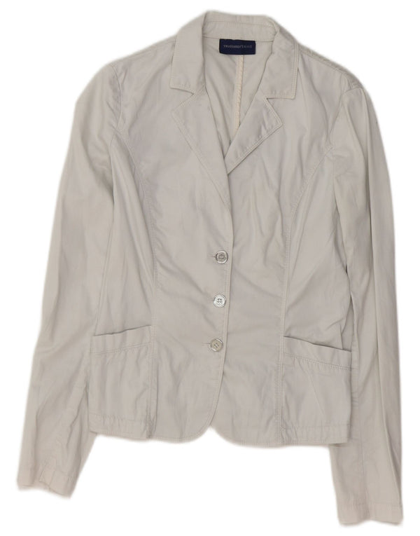 TRUSSARDI Womens 3 Button Blazer Jacket IT 40 Small White Cotton