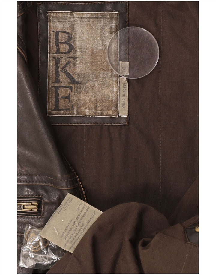 BKE Ανδρικό Μπουφάν από Faux Leather UK 44 2XL Καφέ Πολυβινύλιο
