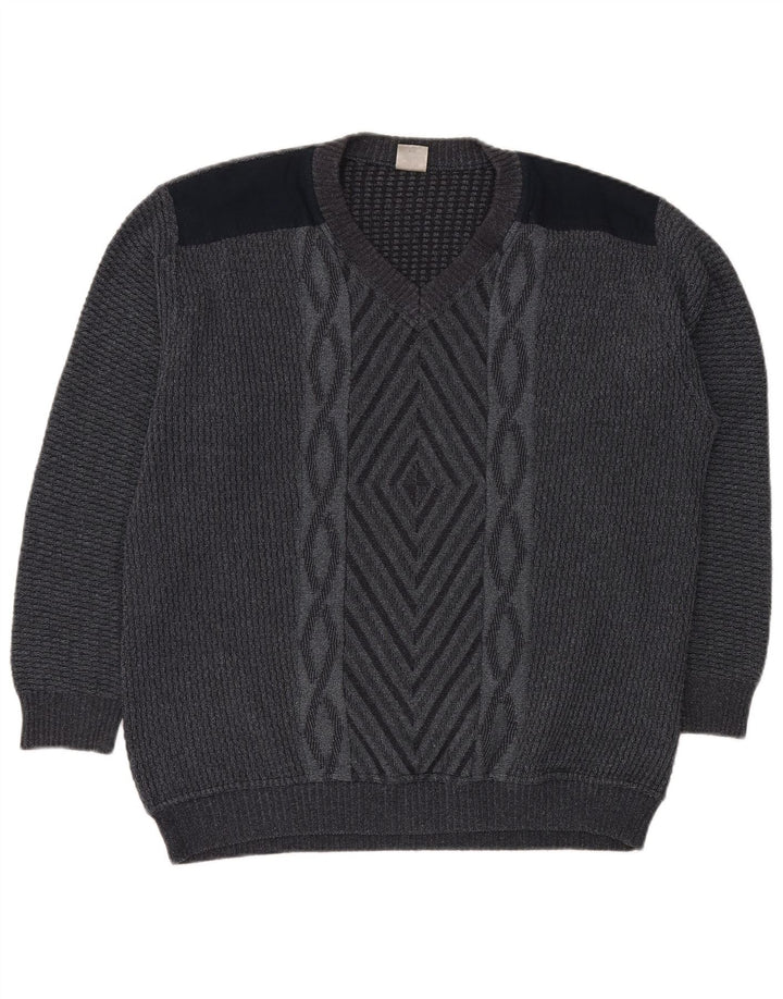 Ανδρικό πουλόβερ με λαιμόκοψη VNTAGE IT 50 Μεσαίου Γκρι Γεωμετρικό