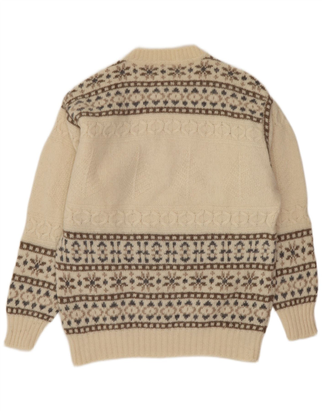 Ανδρικό πουλόβερ με λαιμόκοψη Benetton Small Off White Fair Isle Wool