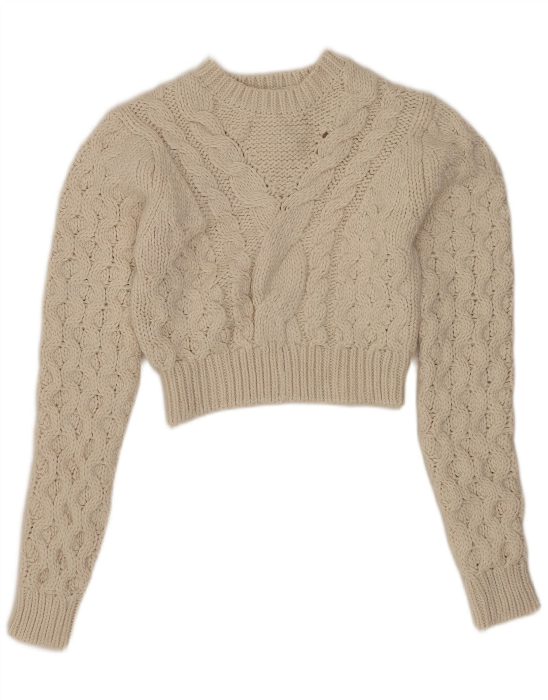 Zara Γυναικείο πουλόβερ με λαιμόκοψη Crop Crop UK 10 Small White Polyester