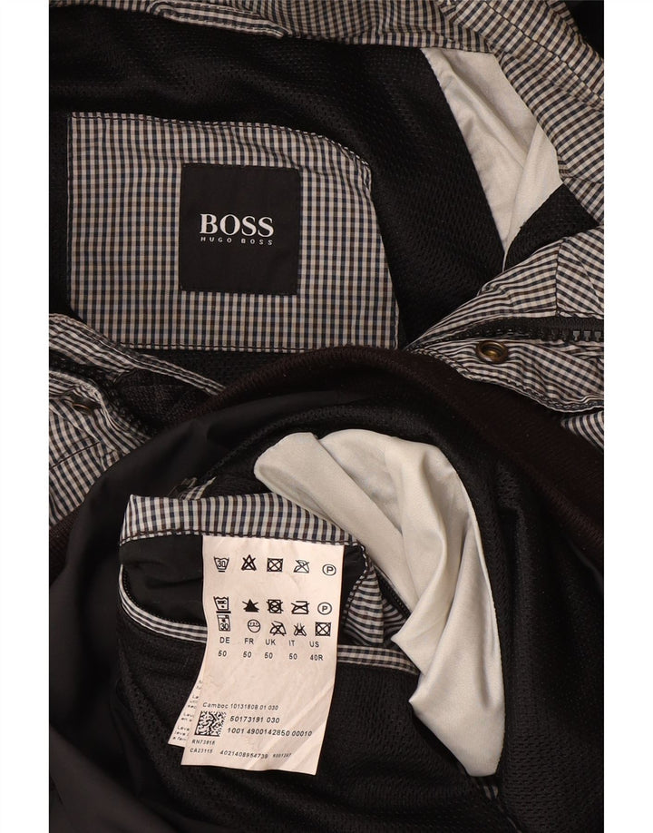 Ανδρικό μπουφάν μπουφάν με κουκούλα Hugo Boss EU 50 Μεγάλο μαύρο Gingham Polyester