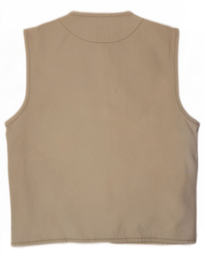 Vintage Womens Utility Gilet UK 14 Medium Beige Βαμβακερό