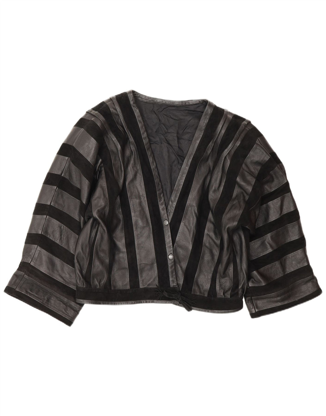 Vintage γυναικείο δερμάτινο μπουφάν UK 14 Medium μαύρο ριγέ δέρμα