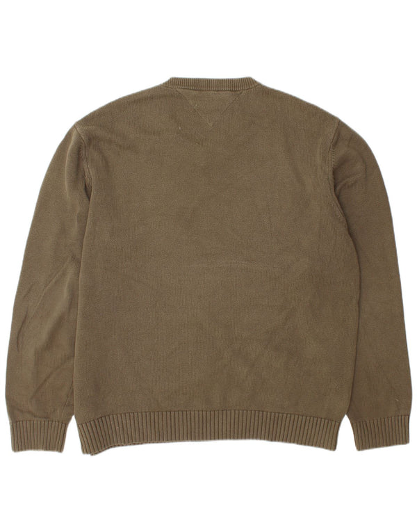 Ανδρικό πουλόβερ Tommy Hilfiger με V λαιμόκοψη XL Χακί βαμβακερό