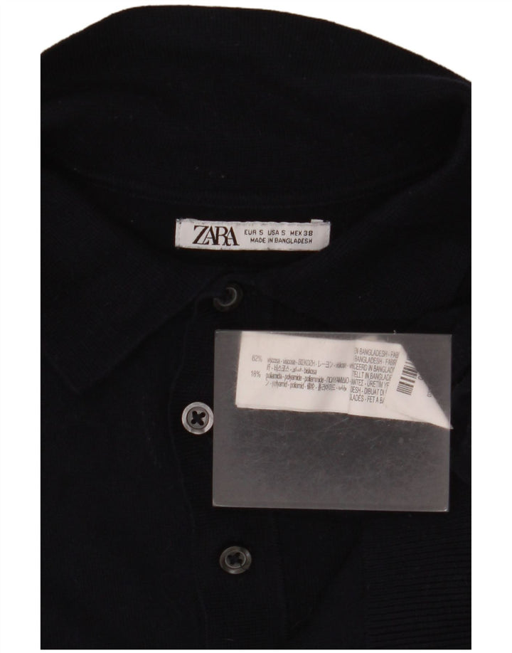Zara Ανδρικό πουκάμισο Polo Μικρό Navy Blue Viscose