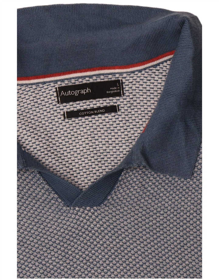 Marks & Spencer Ανδρικό πουλόβερ αυτόγραφο Polo Neck Jumper Μεγάλο Μπλε