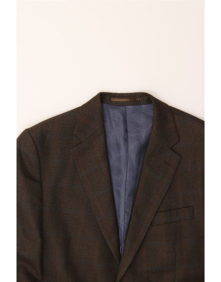WELLINGTON Mens 2 Button Blazer Jacket UK 42 XL Brown Check Polyester Vintage Wellington and Second-Hand Wellington from Messina Hembry 